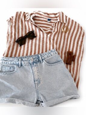 Summer Outfit BUNDLE set - Striped Tank & Denim Shorts - Medium